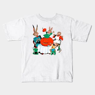 rabbits celebrating halloween vintage funny horror Kids T-Shirt
